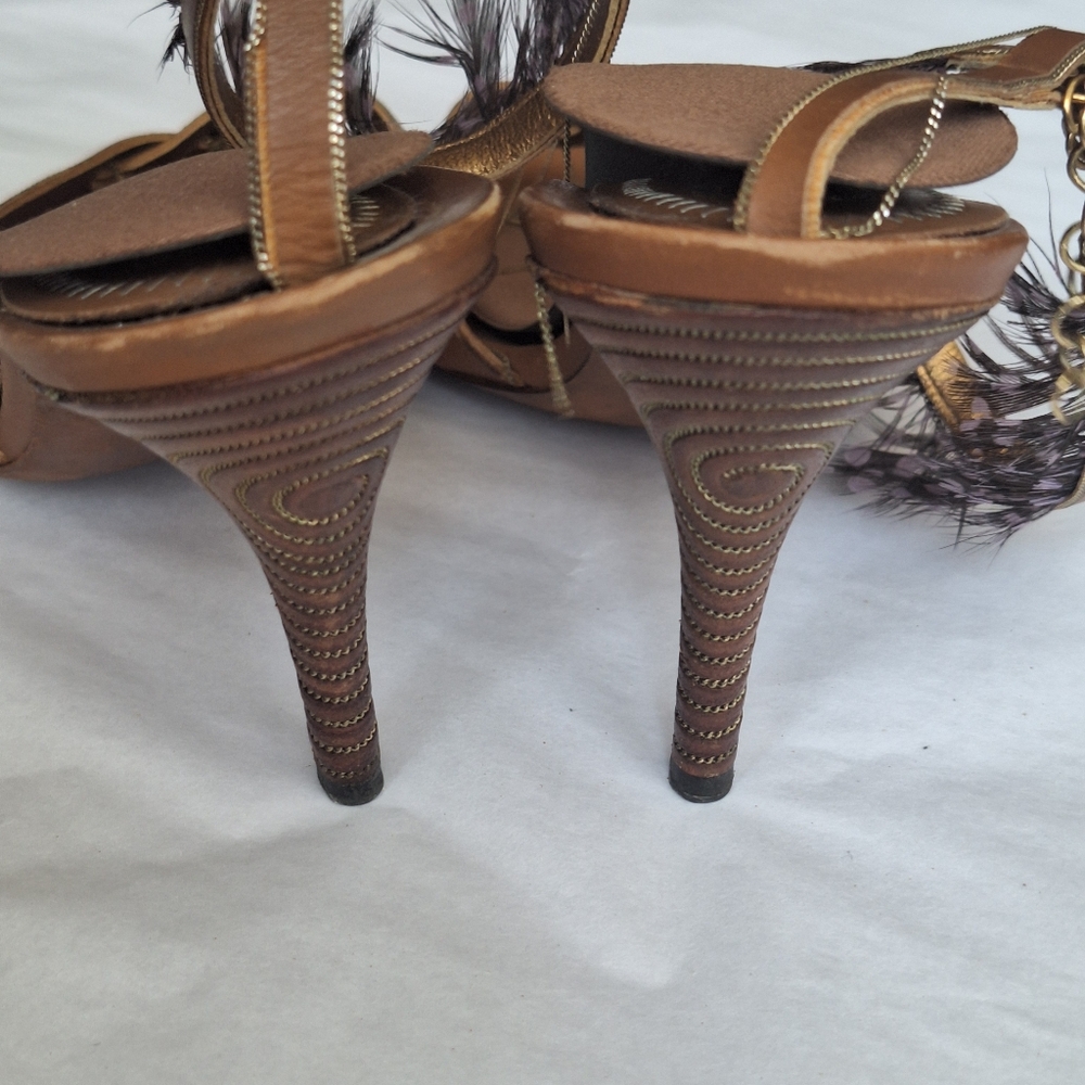 BOTTEGA VENETA TLC Tan Stiletto Heel Strappy Sandals Size 37/US 7 - Picture 6 of 14